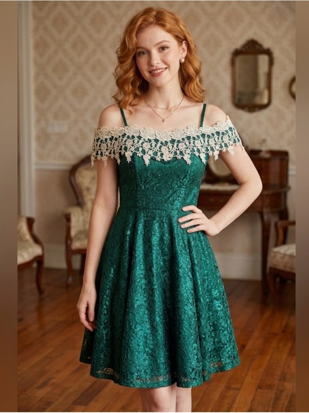 80s Notorious vintage lace and eyelet green and ivory formal dress Size 5